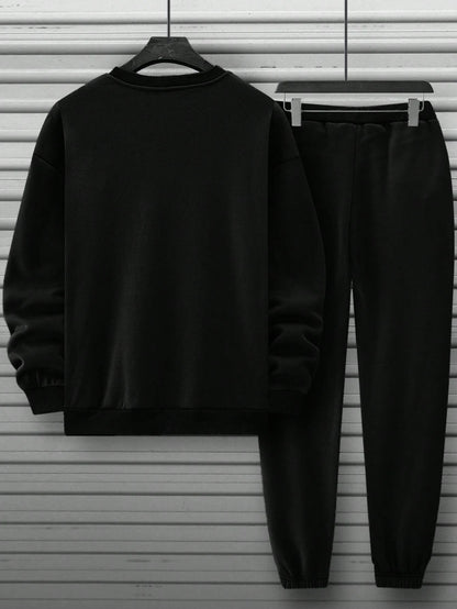 Manfinity Homme 2Pcs Men'S Casual Letter Printed Sweatshirt and Sweatpants Set, for Daily Leisure , Track Suit , Urban , Color Block