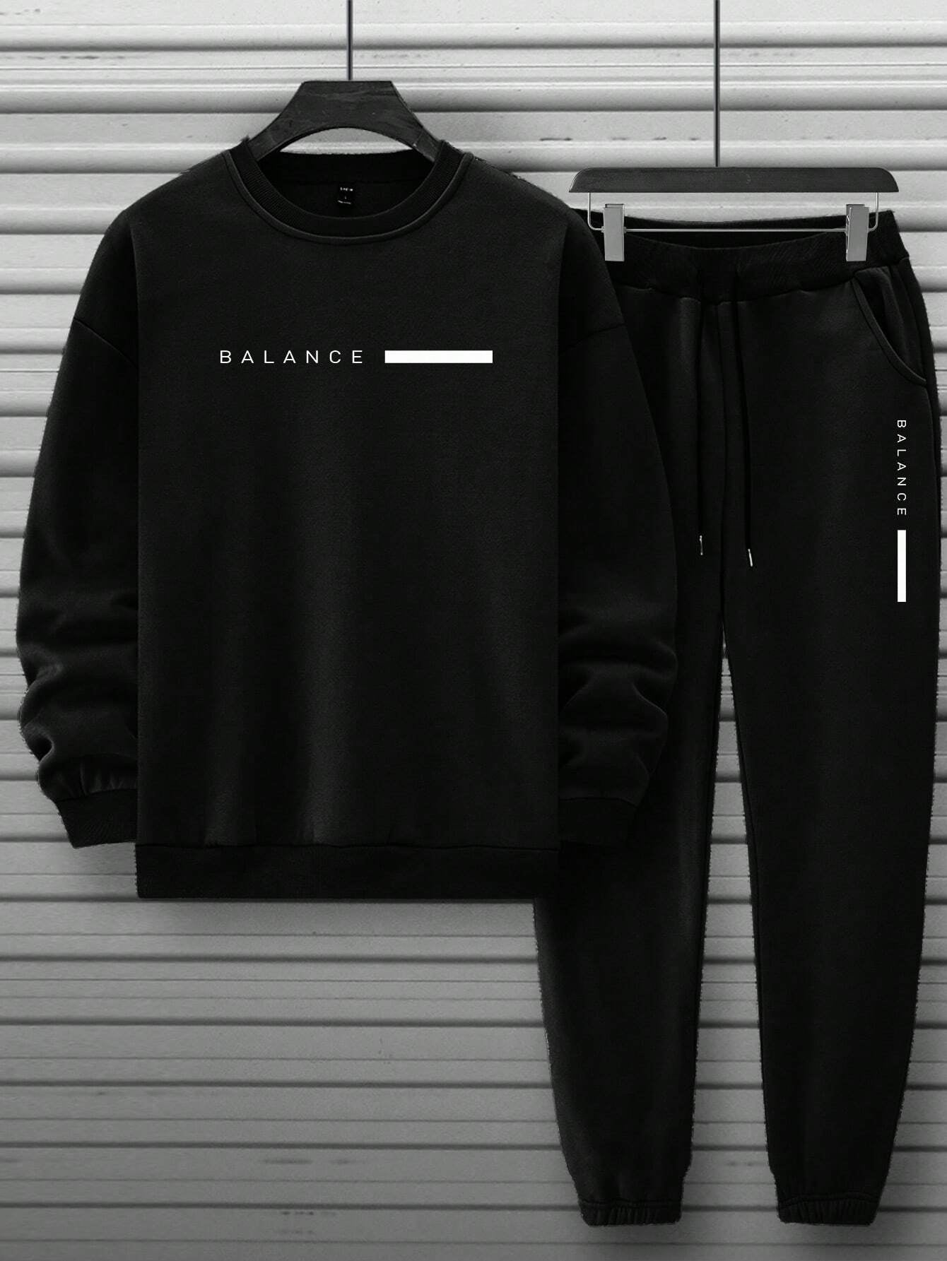 Manfinity Homme 2Pcs Men'S Casual Letter Printed Sweatshirt and Sweatpants Set, for Daily Leisure , Track Suit , Urban , Color Block