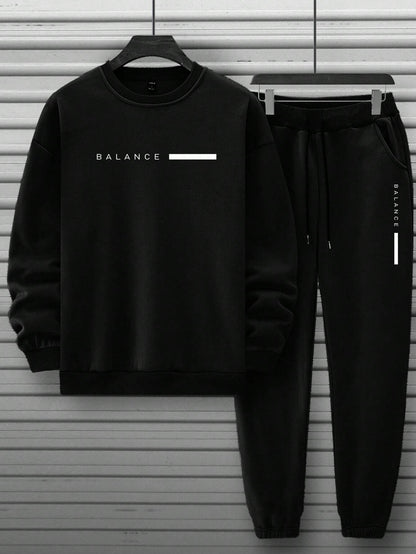 Manfinity Homme 2Pcs Men'S Casual Letter Printed Sweatshirt and Sweatpants Set, for Daily Leisure , Track Suit , Urban , Color Block