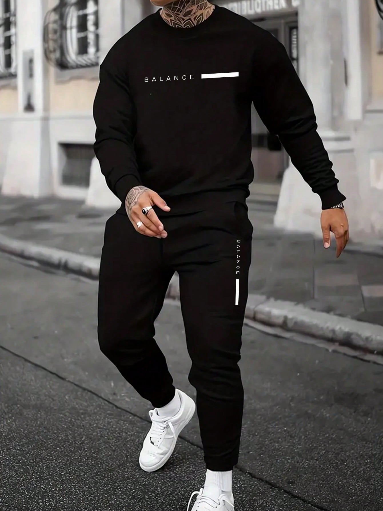 Manfinity Homme 2Pcs Men'S Casual Letter Printed Sweatshirt and Sweatpants Set, for Daily Leisure , Track Suit , Urban , Color Block