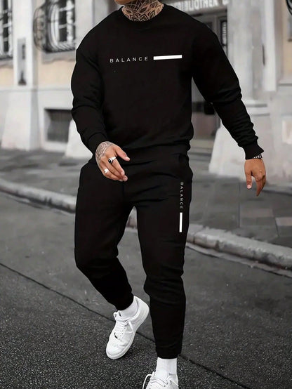 Manfinity Homme 2Pcs Men'S Casual Letter Printed Sweatshirt and Sweatpants Set, for Daily Leisure , Track Suit , Urban , Color Block